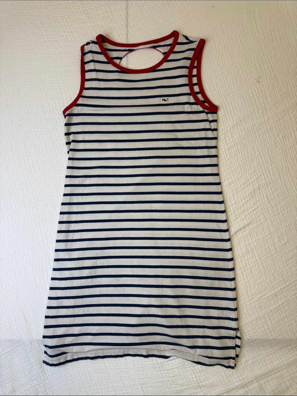 Vineyard Vines Navy & White Striped Tank Dress with Red Trim